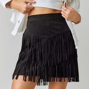 Mataline Fringe Faux Suede Mini Skirt - SIZE M